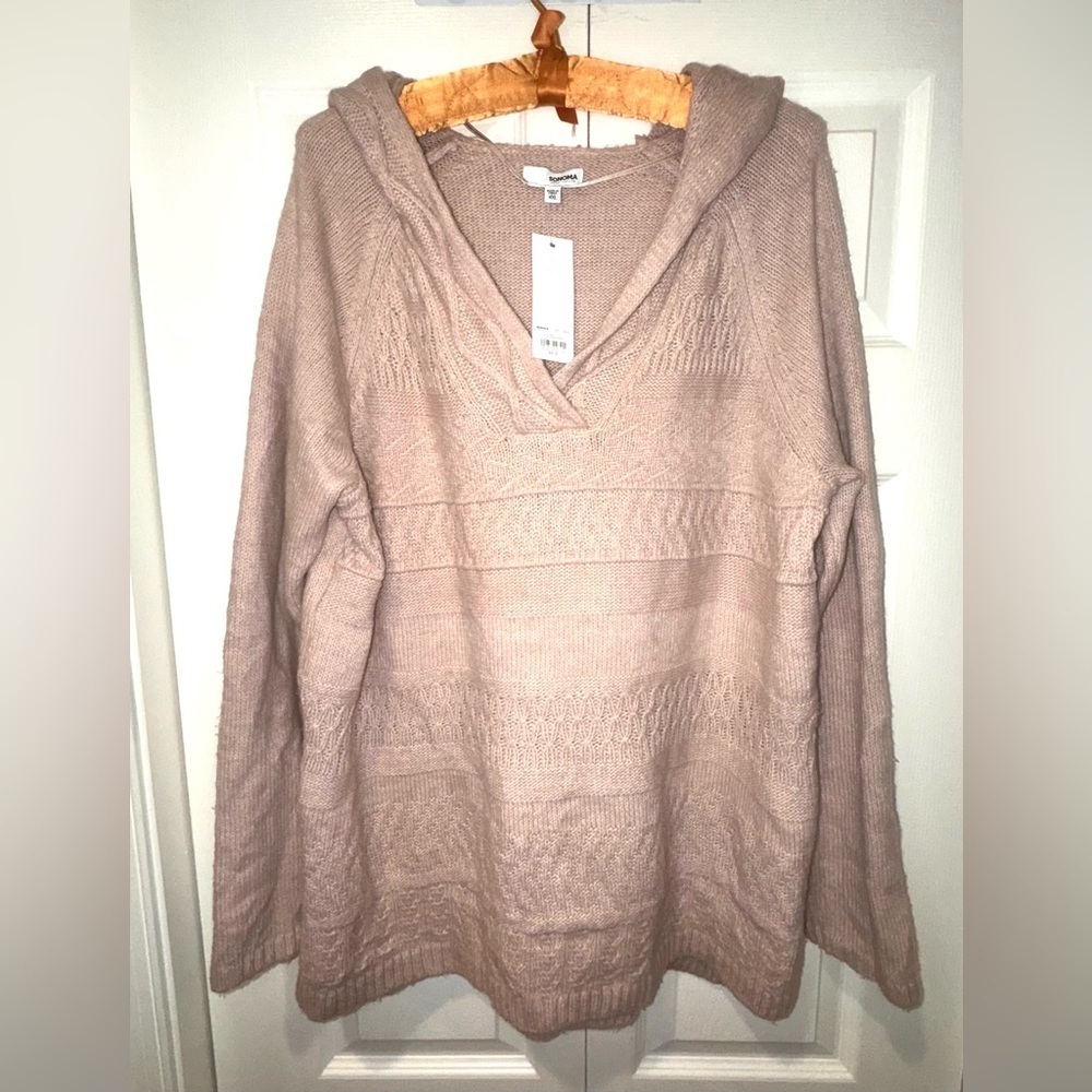 Sonoma Goods for Life Hooded Textured Knit Sweater – Light Pink Mauve XXL NWT